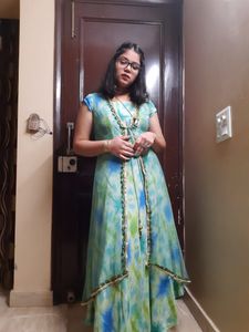 High Low Gown With Net Shrug