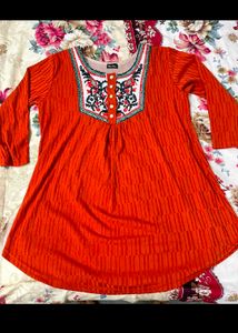 Embroidered Orange Kurti