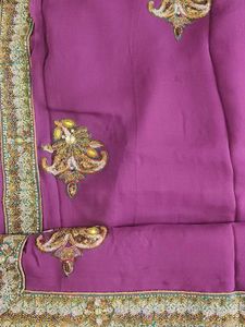 Purple Embellished Saree with Blouse Piece