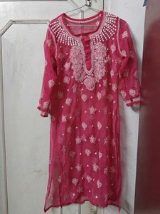Pink Chikan Embroidery Kurti