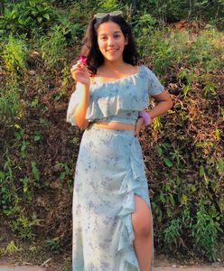 Floral Off-Shoulder Crop Top And Slit Skirt