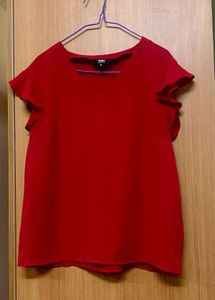 Red Flutter Sleeve Top