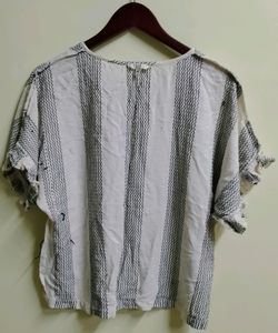 AND Striped Cotton Half Sleeve Top (Women)