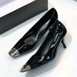 Classic Black Heels With Metal Style Front