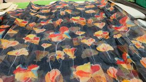 2 Meter Floral Print Organza Fabric Unstiched