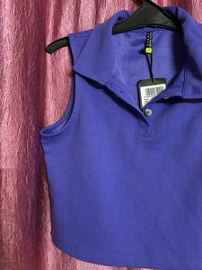 Blue Cropped Polo Top
