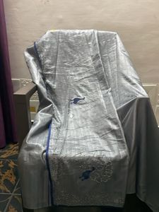 Elegant Silver Embroidered Saree