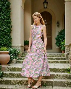 Shisn Pink Paisley Halter long dress