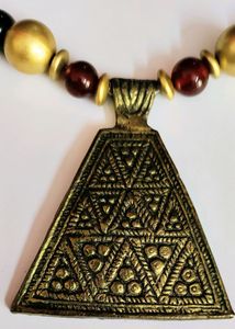 Glass And Wooden Beaded Necklace With Big Pendant
