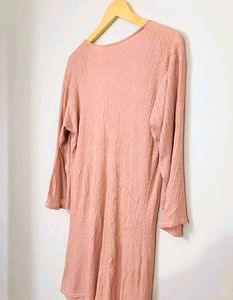 Woman Knitted Dusty Pink Open Front Longline Shrug