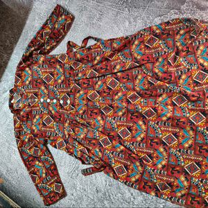 Patterned front slit dress