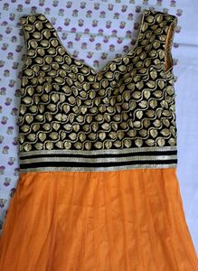Orange Anarkali Suit With Velvet Border