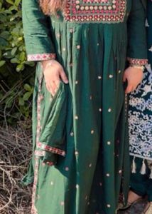 Green Embroidered Kurta Set