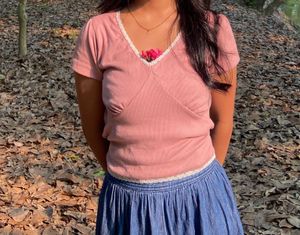 Pink Lace Trimmed Top