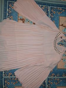Peach Pleated Top with Bell Sleeves