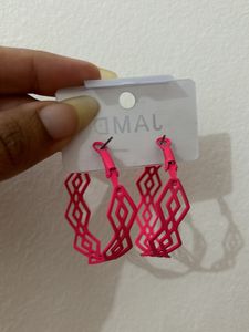 Fluorescent Pink Designed Hoop Earrings