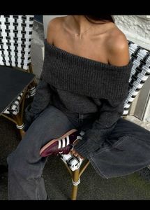 🖤 Chic Off-Shoulder Ribbed Sweater |Free Size