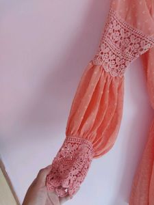 Peach Lace Trim Mini Dress