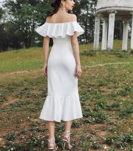 White Ruffle Off-Shoulder Midi Dress