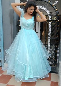 Elegant Sky Blue Tulle Gown