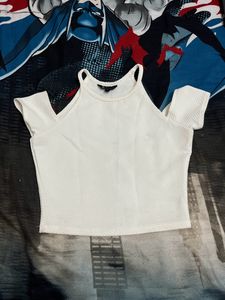 White Cold Shoulder Crop Top 🤍