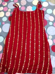 Red Embellished Kurta