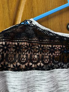 White Black Top With Crochet Design