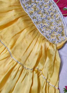 yellow and Purple Embroidered Kurta Set