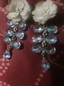 Floral &amp; Purple Gem Dangle Earrings