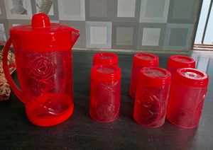 Red Jug & Glasses Set 6