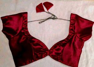 Satin Non Padded 1 Hook Deep Neck Blouse