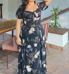 Floral Print A-line Midi Dress