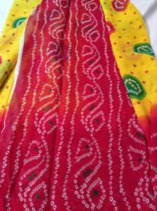 Yellow Red Bandhej Print Saree 😍