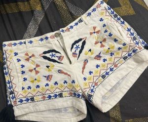 Embroidered White Shorts