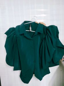 Emerald Green Puff Sleeve Crop Top