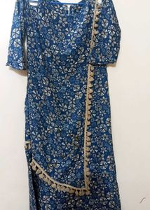 cold shoulder blue kurti dress