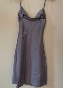 Grey Premium Satin Cowl Neck Dress