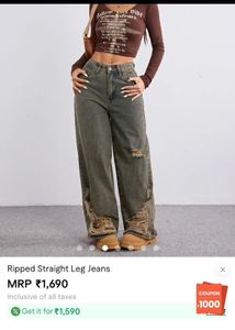 Ripped Straight Leg Jeans