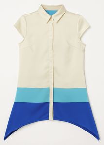 Stylish Satin Tunic Shirt – Cream, Aqua & Blue