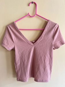 Cute Pink Ribbed Crop Top