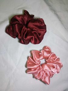 Satin Scrunchie Set pastel pink and maroon