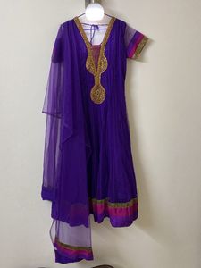 Elegant Beaded Purple Anarkali Full Set