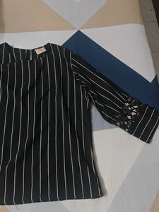 Striped Floral Cuff Top