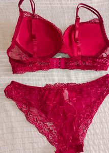 Wine Colour Net Padded Bra And Panty Set