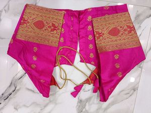 Royal blue saree with stiched blouse