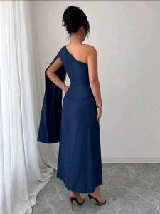 Elegant One-Shoulder Blue Dress