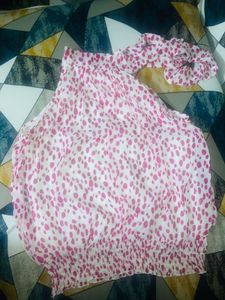 Halter neck Top White And Pink Colour