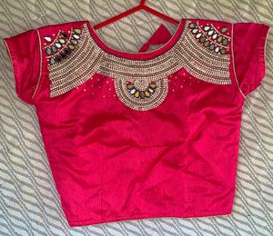 Pink Blouse With Mirror Work