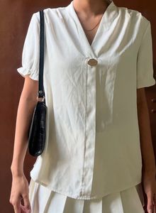 Elegant Cream Short Sleeve Blouse