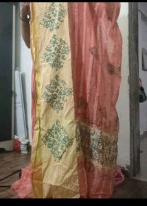 Cotton Peach Colour Saree With Readymade Blouse